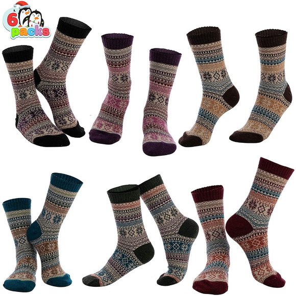 6 Pairs Christmas Warm Wool Socks for Women Holiday Thick Knit Socks Cozy & Warm - Picture 2 of 6